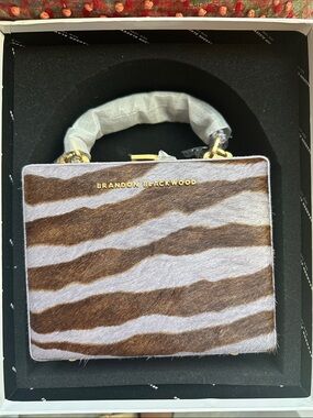 NWT: Brandon Blackwood Zebra Brown and Purple Haircalf Pony Hair Top-Handle Bag